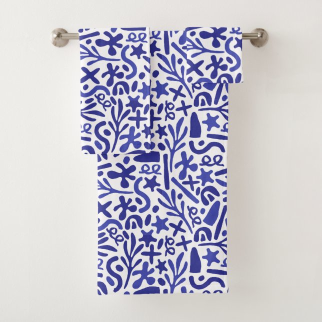 Blaues Muster Badhandtuch Set (Insitu)
