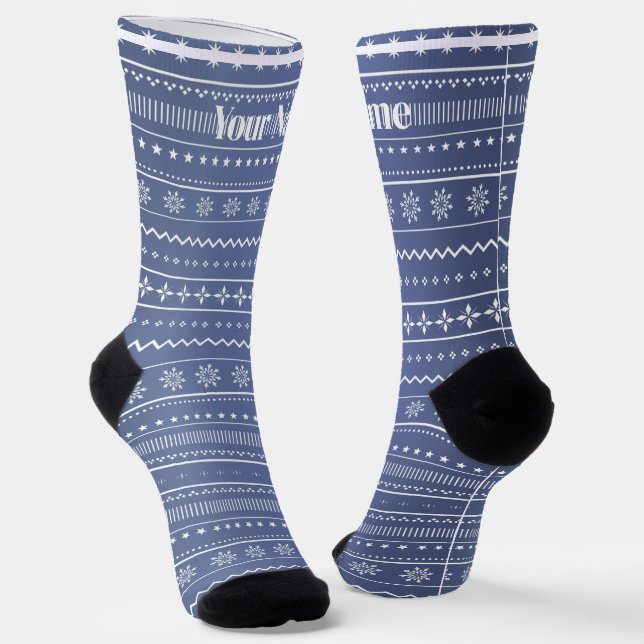 Blaues Muster | Benutzerdefinierter Name Socken (Gewinkelt)