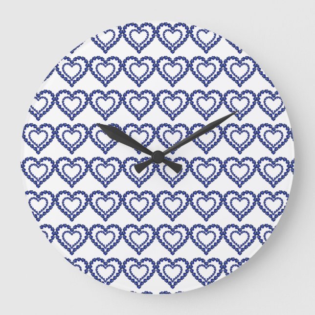 Blaues Muster Große Wanduhr (Vorderseite)