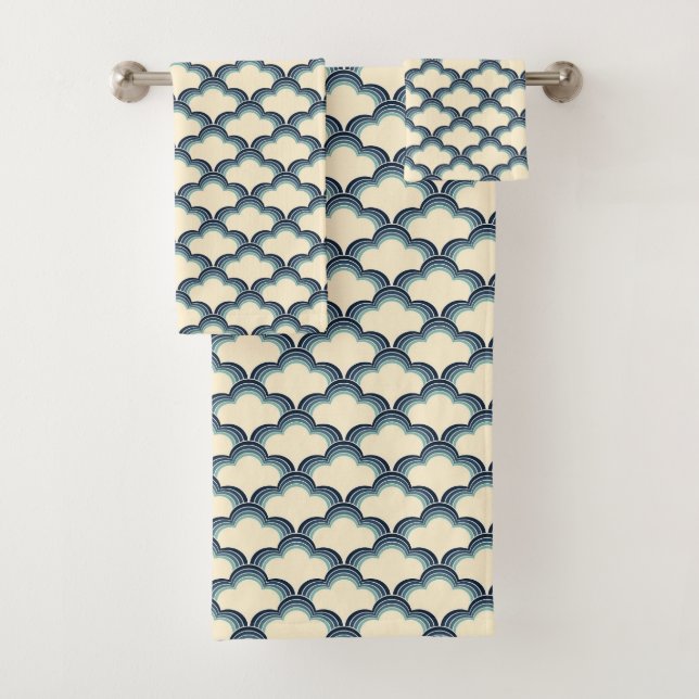 Blaues Muster im Retrostil Badhandtuch Set (Insitu)