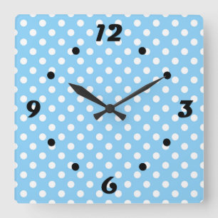 blaues Muster mit weißen Polka-Punkten Quadratische Wanduhr