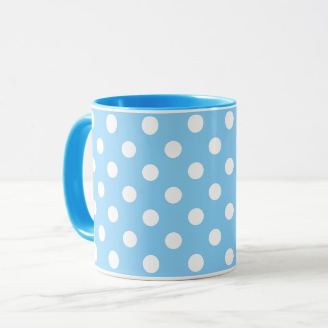blaues Muster mit weißen Polka-Punkten Tasse (Vorderseite Links)