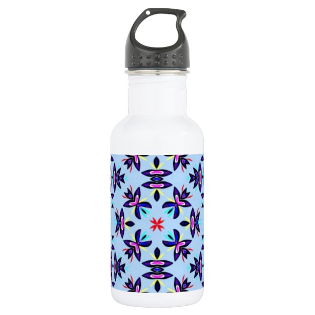 Blaues Muster Retro Art Trinkflasche (Vorderseite)