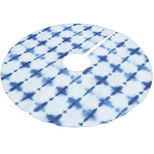Blaues Muster Shibori Gefärbte Krawatte Print Polyester Weihnachtsbaumdecke