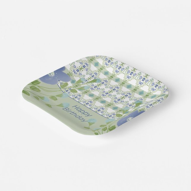 Blaues Muster und Blumenmuster Pappteller (Gewinkelt)