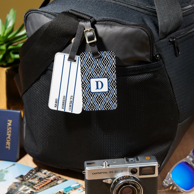 Blaues Nahtloses Muster Gepäckanhänger (Vorderseite & Rückseite)