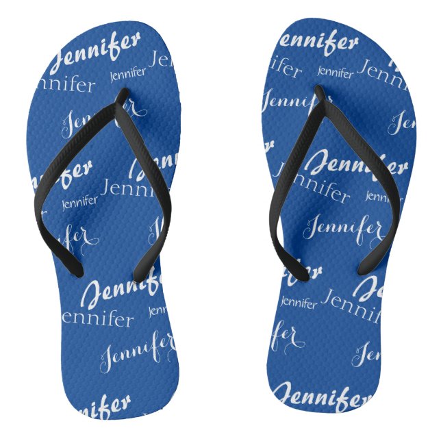 Blaues Namensmuster Slim Strap Flip Flops (Fußbett)