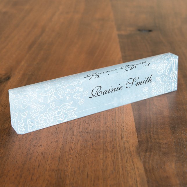 Blaues Namensschild Namensplakette (Seite)