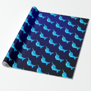Blaues Narwal-Muster des Cartoon auf Navy Blue Geschenkpapier