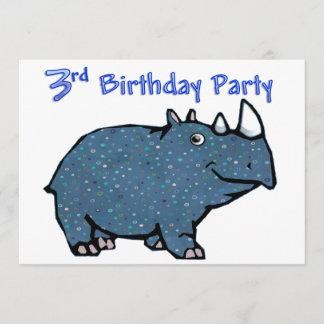 Blaues Nashorn-3. Geburtstag Einladung