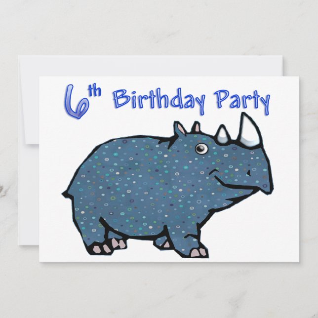 Blaues Nashorn-6. Geburtstag Einladung (Vorderseite)