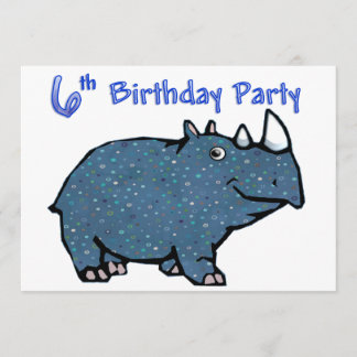 Blaues Nashorn-6. Geburtstag Einladung