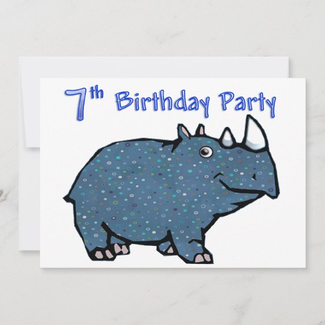 Blaues Nashorn-7. Geburtstag Einladung (Vorderseite)