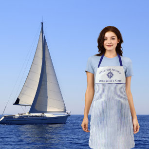 Blaues nautisches gestreiftes Monogramm Bootsname  Schürze