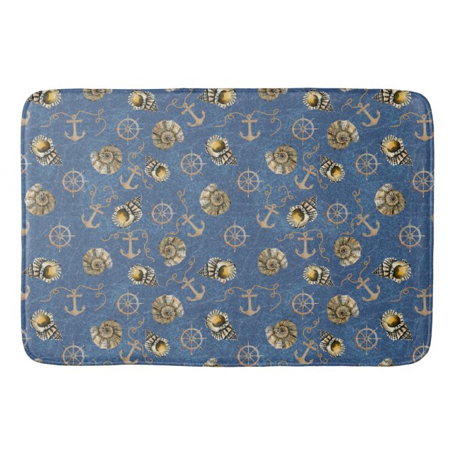 blaues nautisches Muster Badematte (Vorderseite)