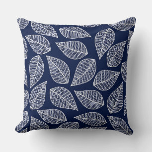 Blaues Navy-Leaf/Geometric Reversible Pillow Elega Kissen