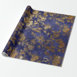 Blaues Navy Warmes Gold Floral Grungy Shabby Chic Geschenkpapier