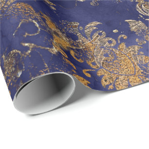 Blaues Navy Warmes Gold Floral Grungy Shabby Chic Geschenkpapier