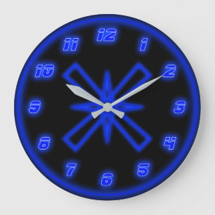 Blaues Neon (Effekt) Große Wanduhr
