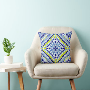 Blaues Neon-Mosaik-Handgemalt Kissen