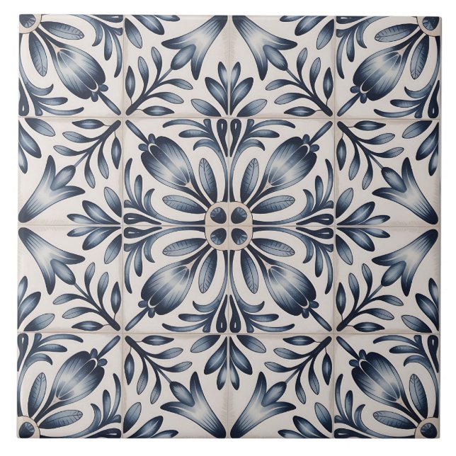 Blaues Niederländisches Delft-Muster  Fliese (Vorderseite)