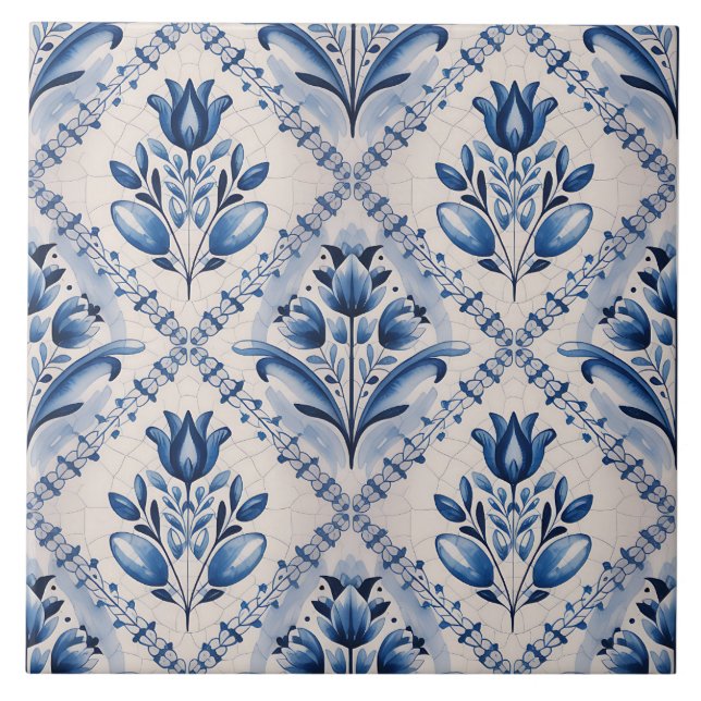Blaues Niederländisches Delft-Muster  Fliese (Vorderseite)