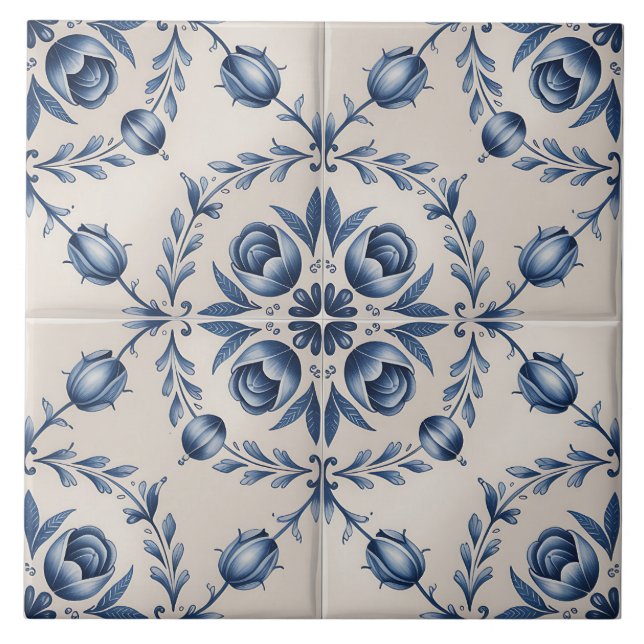 Blaues Niederländisches Delft-Muster  Fliese (Vorderseite)