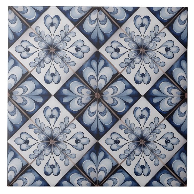 Blaues Niederländisches Delft-Muster  Fliese (Vorderseite)