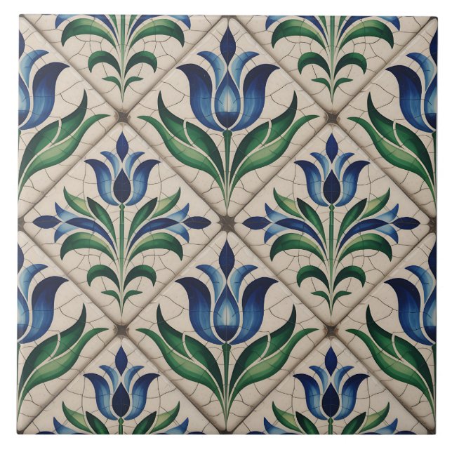 Blaues Niederländisches Delft-Muster  Fliese (Vorderseite)