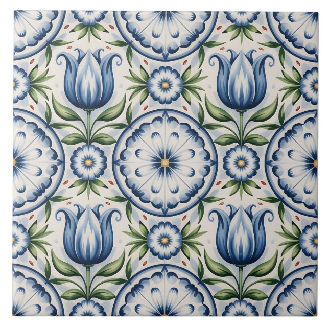Blaues Niederländisches Delft-Muster  Fliese (Vorderseite)