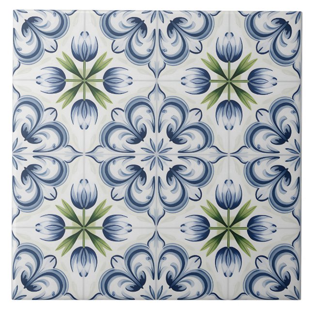 Blaues Niederländisches Delft-Muster  Fliese (Vorderseite)