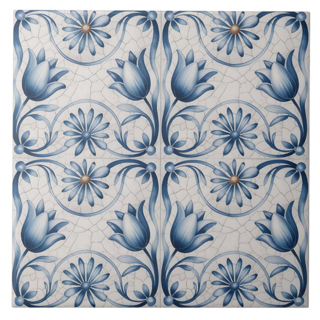 Blaues Niederländisches Delft-Muster  Fliese (Vorderseite)