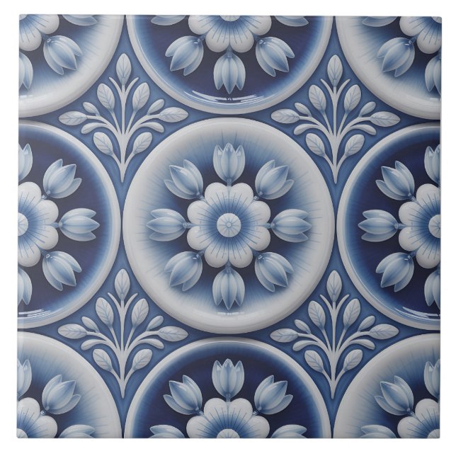 Blaues Niederländisches Delft-Muster  Fliese (Vorderseite)