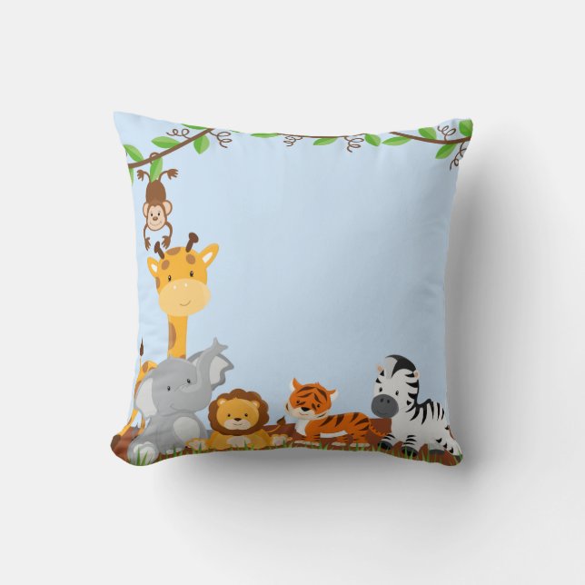 Blaues Niedliches Jungle Baby Tiere Pillow Kissen (Vorderseite)