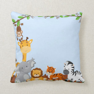 Blaues Niedliches Jungle Baby Tiere Pillow Kissen