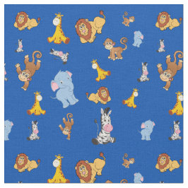 Blaues Niedliches Safari-Tiermuster - Giraffe, Ele Stoff
