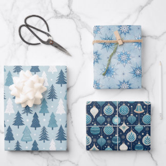 Blaues Nordisches Weihnachtsfest Geschenkpapier Set
