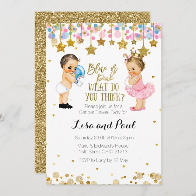 Blaues oder rosa Geschlecht decken Einladung auf (Vorne/Hinten)