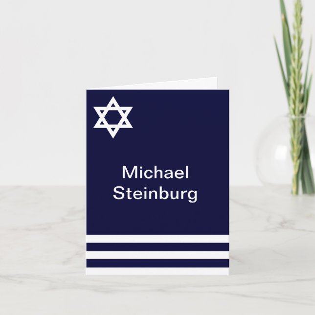 Blaues OffsetBar personalisierter Mitzvah danken Dankeskarte (Vorderseite)