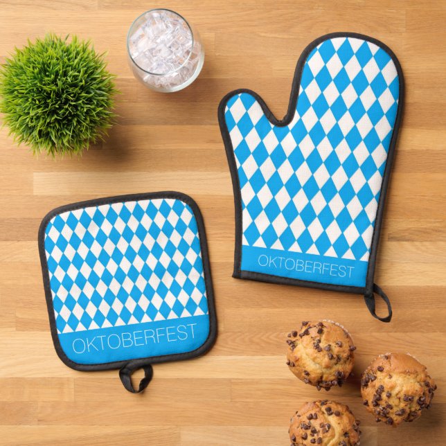 Blaues Oktoberfest Ofenhandschuh & Topflappen-Set (Oben Unten)