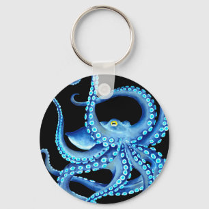 Blaues Oktopus Schwarz Schlüsselanhänger