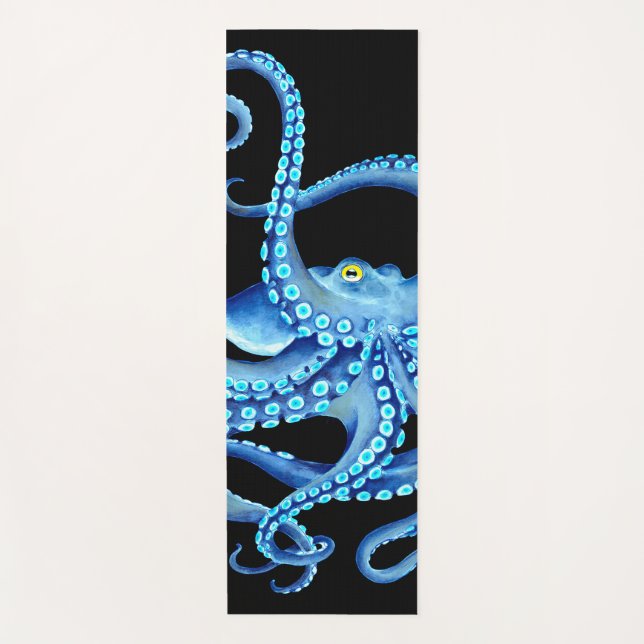 Blaues Oktopus Schwarz Yogamatte (Vorderseite)