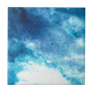 Blaues Ombre Tintenkleks-Spritzerwatercolor-Muster Fliese