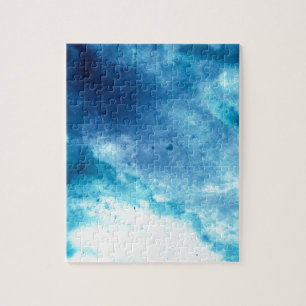 Blaues Ombre Tintenkleks-Spritzerwatercolor-Muster Puzzle