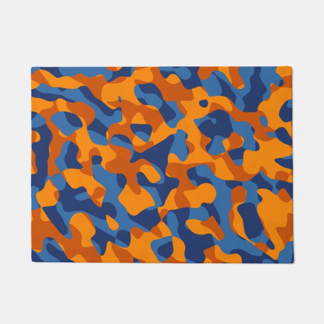 Blaues Orange Camouflage Druckmuster Fußmatte (Vorderseite)