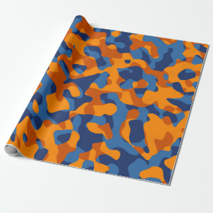 Blaues Orange Camouflage Druckmuster Geschenkpapier