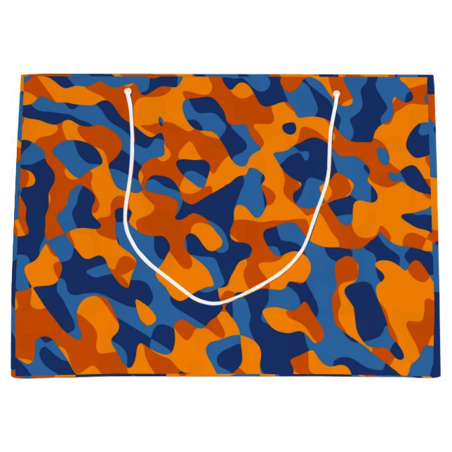 Blaues Orange Camouflage Druckmuster Große Geschenktüte (Vorderseite)