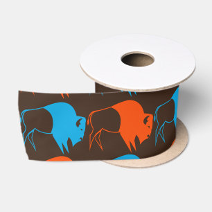 blaues orange viel Grau Büffel Satinband