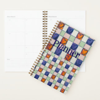 Blaues orangefarbenes Gingham Planer