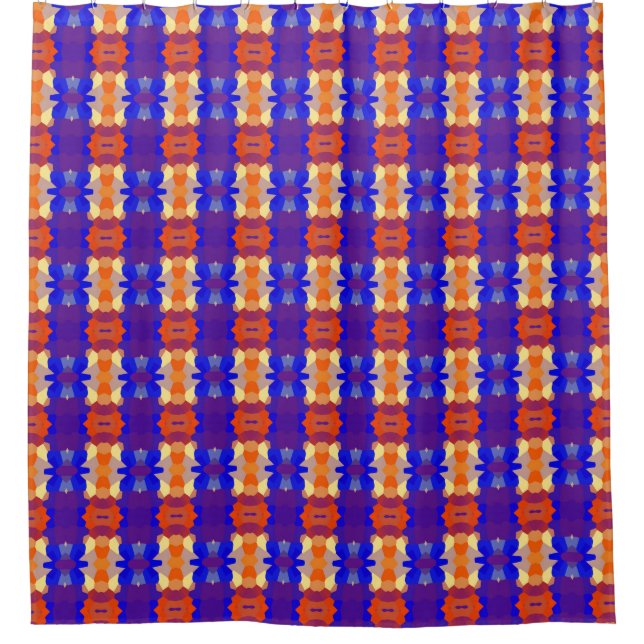 Blaues orangefarbenes rotes Muster Duschvorhang (Vorderseite)